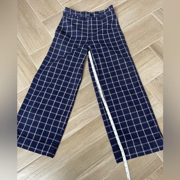 Madewell Plaid Navy High Rise Wide Leg Crop Pants - Picture 14 of 14